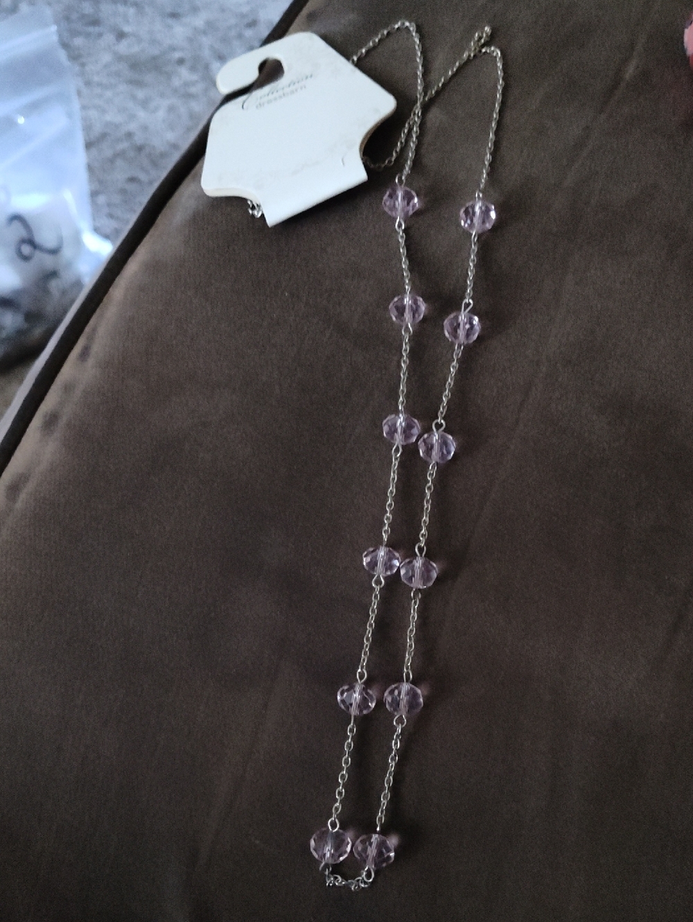 dressbarn Silver-Tone Necklace with Light Lavender Beads